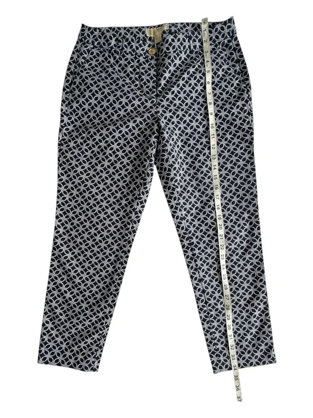 Michael Kors Womens Pants 8P Petite Navy White Geometric Print Tailored Career